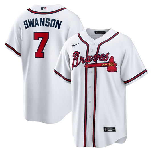 Men's Atlanta Braves Dansby Swanson White Home Replica Player Name Jersey