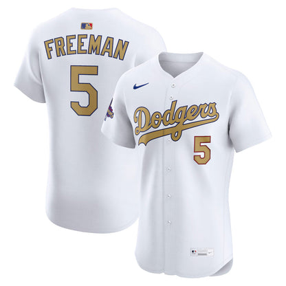 Men's Los Angeles Dodgers Freddie Freeman White 2025 Gold Collection Elite Jersey